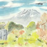 Elefant vor Kilimandscharo / Aquarell / 20 x 30 cm / 150 €