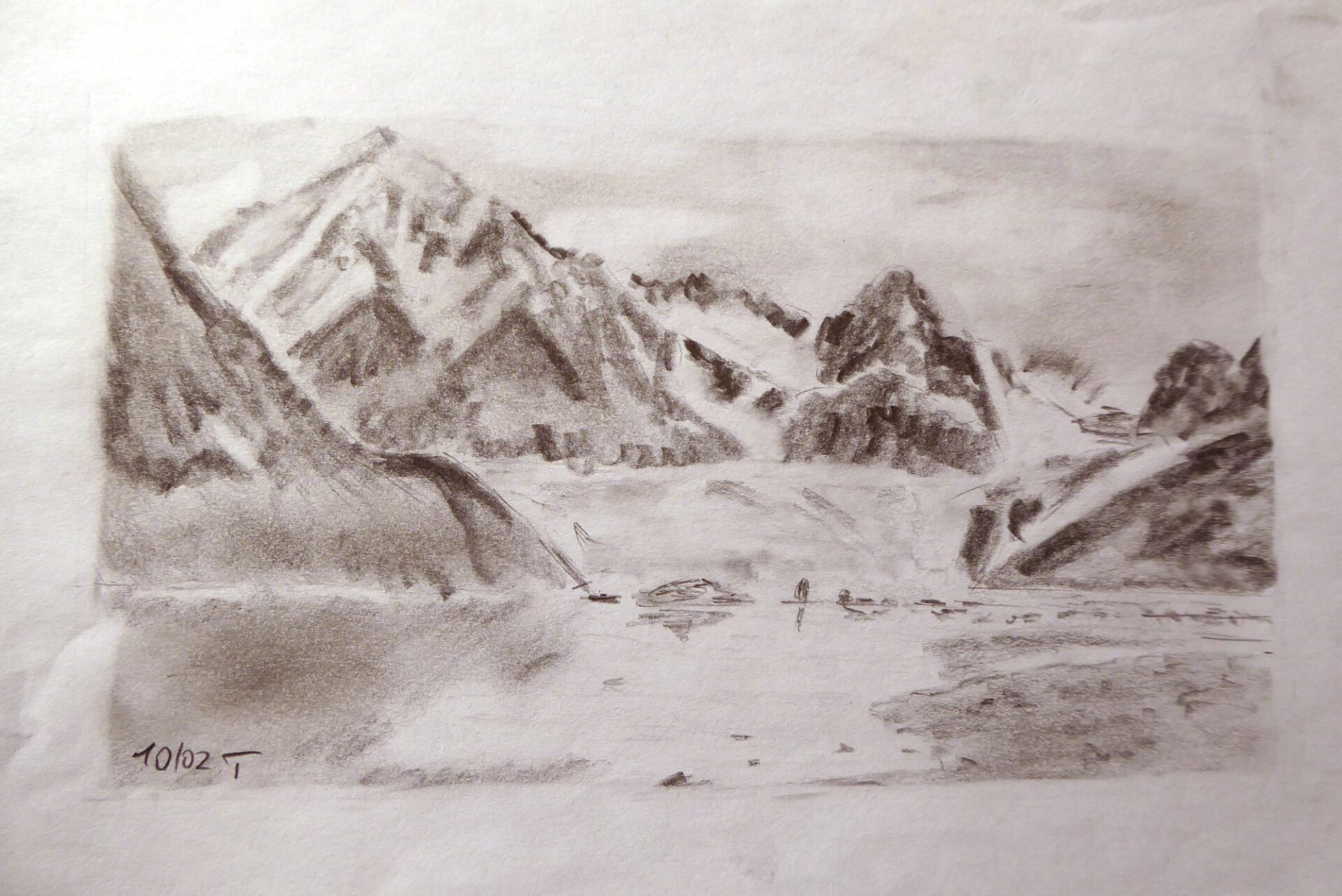 Anton-Wallisch, Gebirge, Bleistiftzeichnung