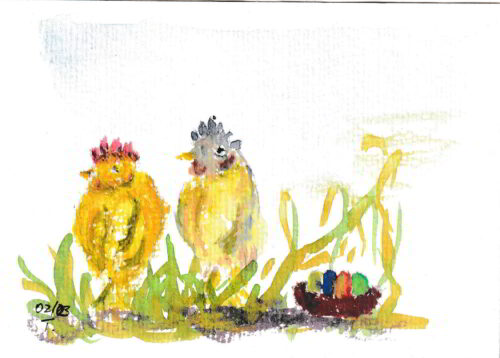 Hühner / Aquarell / 10 x 15 cm / verkauft